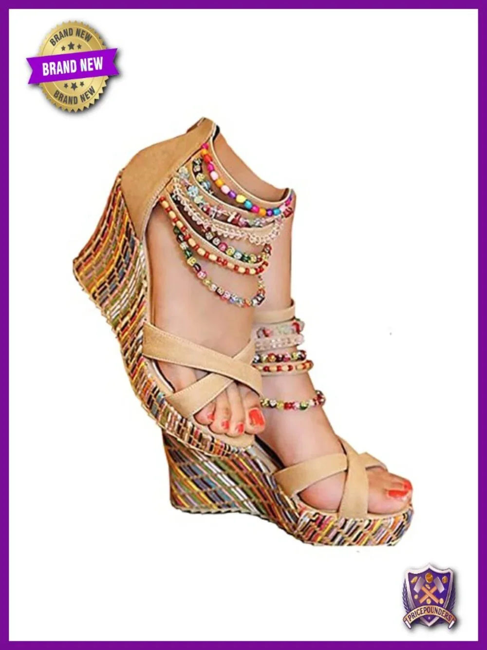 Wedge Sandals With Pearls Across The Top Platform High Heels